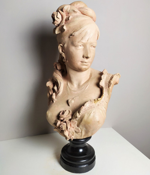  Scultura in terracotta di Adolphe Maubach Busto di donna XIX secolo