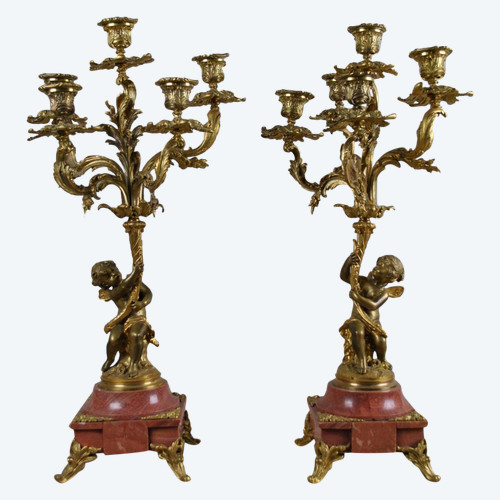 2 Baby Candelabras In Bronze