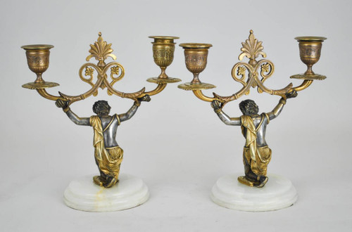 *Offre spéciale  *Coppia di candelabri nubiani, XIX secolo