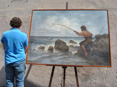 *Offre spéciale *Fischer an der Küste von Marseille, J Suchet, Öl auf Leinwand, 19. Jahrhundert