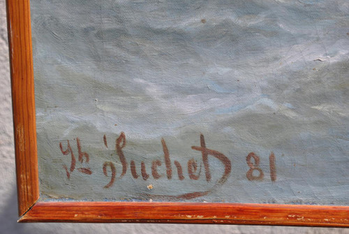 *Offre spéciale *Fischer an der Küste von Marseille, J Suchet, Öl auf Leinwand, 19. Jahrhundert