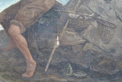 *Offre spéciale *Fischer an der Küste von Marseille, J Suchet, Öl auf Leinwand, 19. Jahrhundert