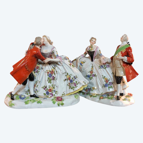 Frankenthal German Manufacture Pair Of Groups - Porcelain Subjects