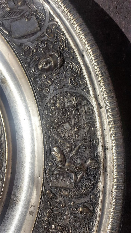 "Temperance" Ewer And Its Basin In Silver Bronze, After François Briot, 19th Century