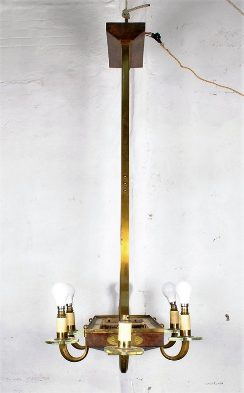 *Offre spéciale *Art Deco Chandelier In Wood And Bronze, Circa 1930