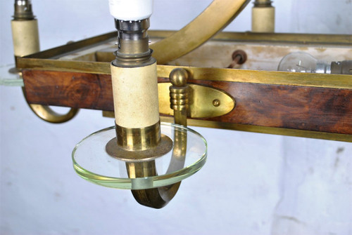 *Offre spéciale *Art Deco Chandelier In Wood And Bronze, Circa 1930