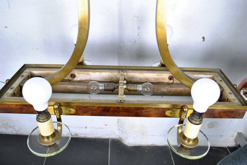 *Offre spéciale *Art Deco Chandelier In Wood And Bronze, Circa 1930