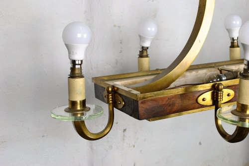 *Offre spéciale *Art Deco Chandelier In Wood And Bronze, Circa 1930
