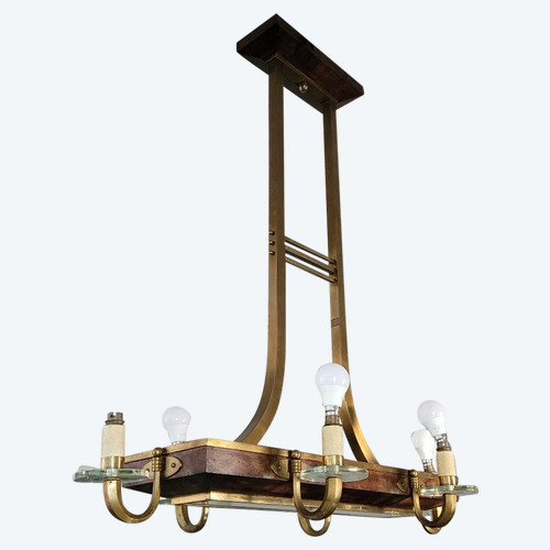 *Offre spéciale *Art Deco Chandelier In Wood And Bronze, Circa 1930