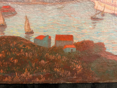 Ed . Poulain - Vue D’un Port Daté 1920 - Huile Sur Toile