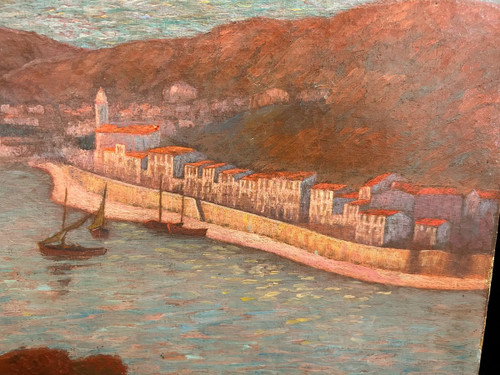 Ed . Poulain - Vue D’un Port Daté 1920 - Huile Sur Toile