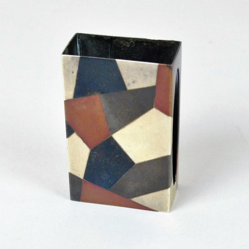 Inkwell And Matchbox In Enameled Silver Metal, Yamanaka, Art Deco 20th Century