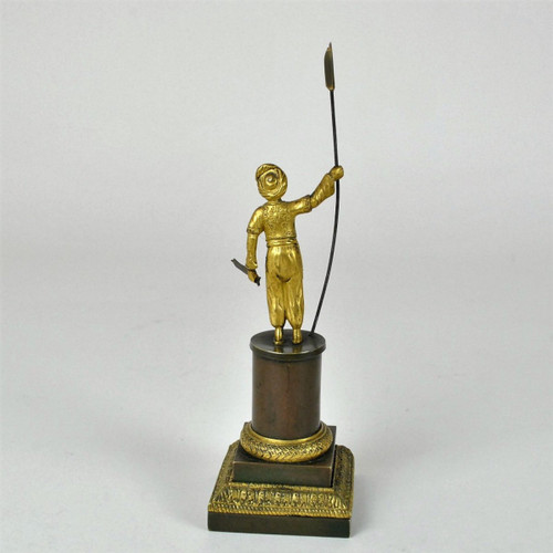 Turc à La Lance, Bronze Double Patine, 19eme Siècle