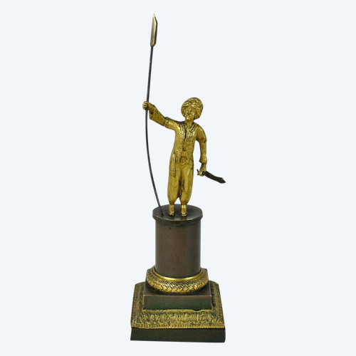 Turc à La Lance, Bronze Double Patine, 19eme Siècle