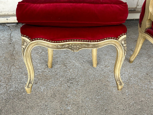 Coppia Di Sedie Basse Laccate In Stile Luigi XV Circa 1950