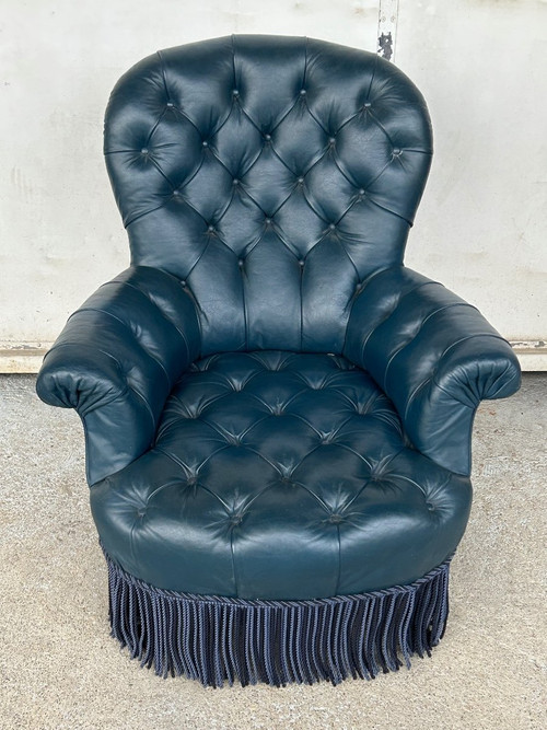 Poltrona Napoleone III - Pelle stile Chesterfield - Fine XIX secolo