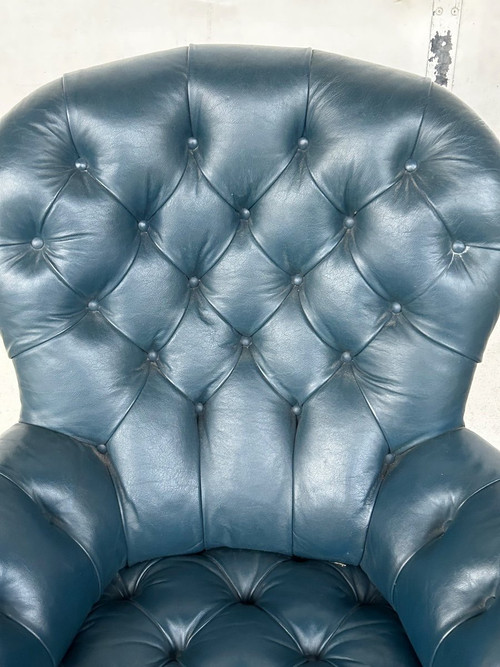 Poltrona Napoleone III - Pelle stile Chesterfield - Fine XIX secolo