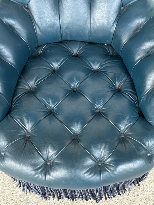 Poltrona Napoleone III - Pelle stile Chesterfield - Fine XIX secolo