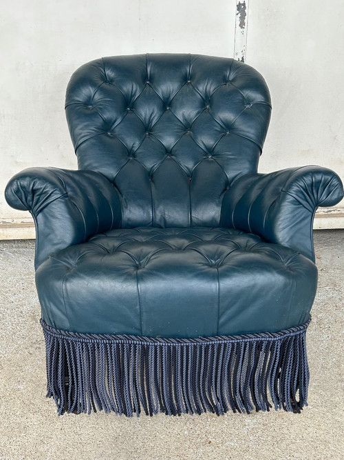 Poltrona Napoleone III - Pelle stile Chesterfield - Fine XIX secolo