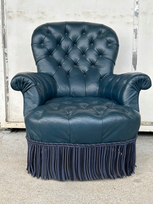 Poltrona Napoleone III - Pelle stile Chesterfield - Fine XIX secolo