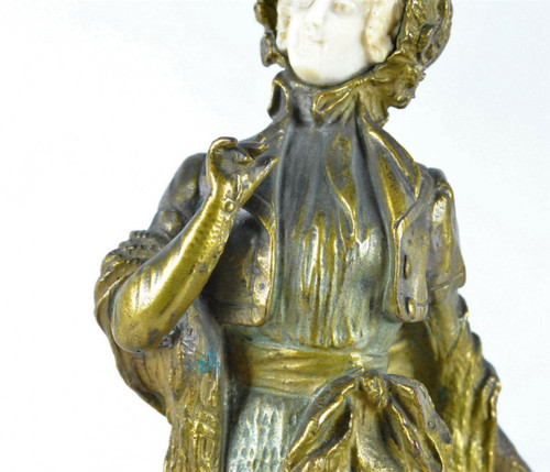 *Offre spéciale *Marquet, Chryselephantine élégante Jeune Femme, Signée, Fin 19ème Siècle