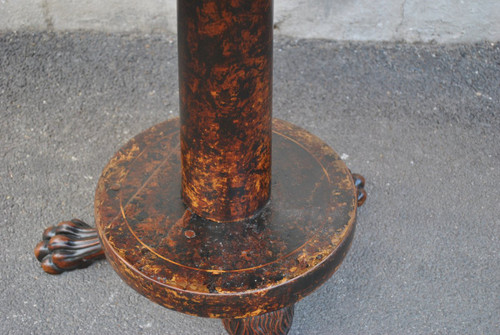 Tavolo "Campanino" in legno esotico intarsiato, firmato, XIX secolo