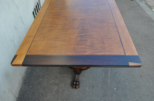 Tavolo "Campanino" in legno esotico intarsiato, firmato, XIX secolo