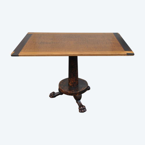 Tavolo "Campanino" in legno esotico intarsiato, firmato, XIX secolo