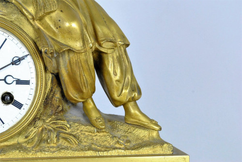 Gilt Bronze Clock, Greek With Lute, Restoration Period, 19th Century
