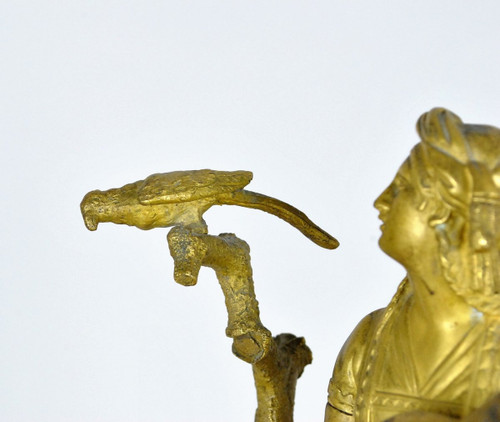 Gilt Bronze Clock, Greek With Lute, Restoration Period, 19th Century