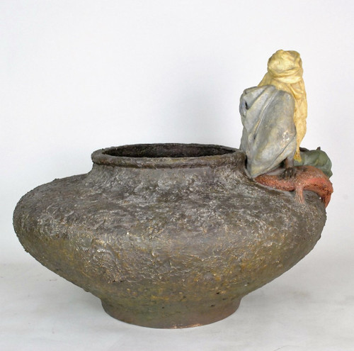Goldscheider, Grande Vaso in Terracotta con Carattere Orientale seduto, XIX Secolo