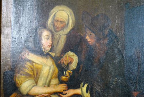 Olio Su Tela, Scena Di Interno, Scuola Settentrionale, XIX Secolo