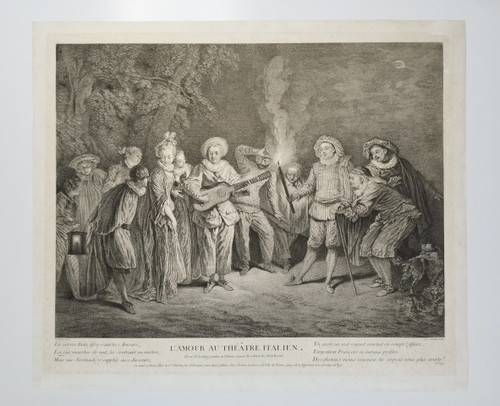  l'Amour Au Théâtre Italien d'Après Antoine Watteau Gravure 19ème