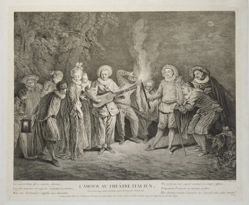  l'Amour Au Théâtre Italien d'Après Antoine Watteau Gravure 19ème