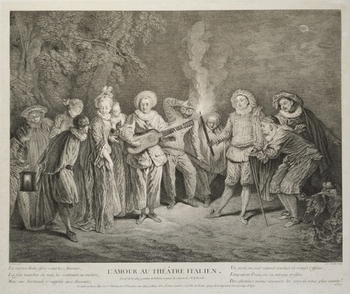  l'Amour Au Théâtre Italien d'Après Antoine Watteau Gravure 19ème