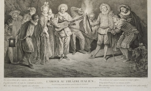  l'Amour Au Théâtre Italien d'Après Antoine Watteau Gravure 19ème