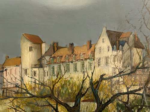 R W Thomas Huile Sur Isorel Vers 1950 - 60  Vue De Village