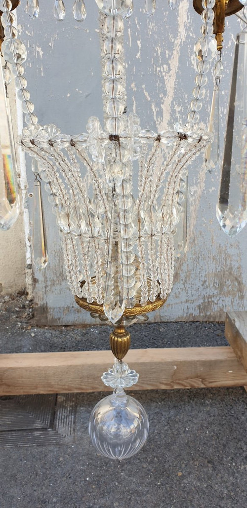 Large chandelier in the shape of a hot air balloon in bronze and crystal, 20th century