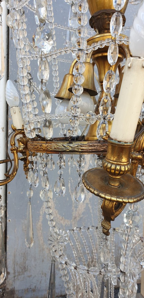 Large chandelier in the shape of a hot air balloon in bronze and crystal, 20th century