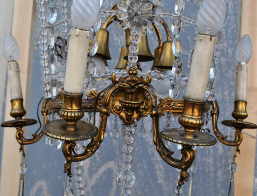 Large chandelier in the shape of a hot air balloon in bronze and crystal, 20th century