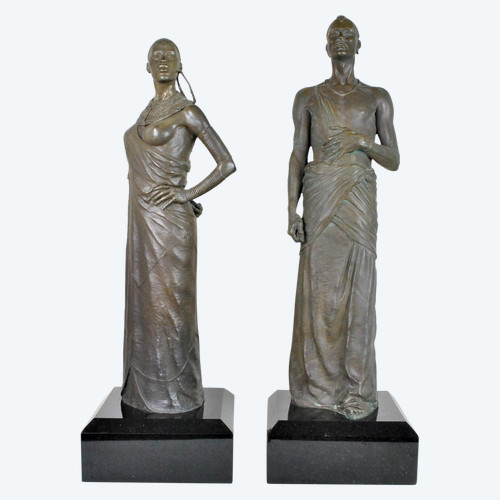 *Offre spéciale*Coppia di Grandi Bronzi di Massai, XX Secolo