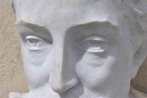 *Offre spéciale *Busto in marmo di gentiluomo con baffi, XIX secolo