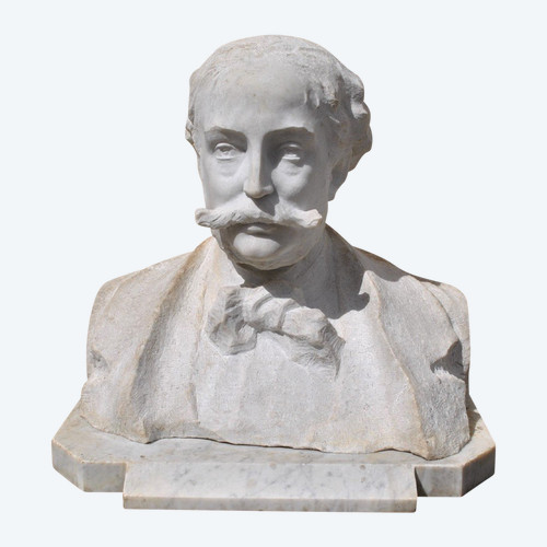 *Offre spéciale *Busto in marmo di gentiluomo con baffi, XIX secolo