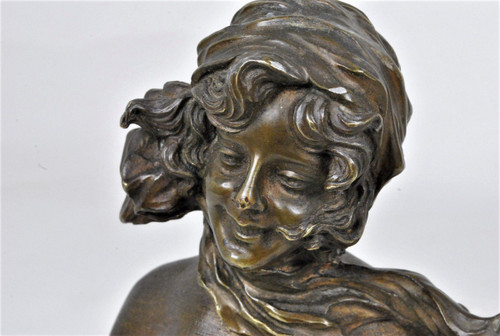 F Volpe, Busto Di Donna, Scultura In Bronzo, Stile Liberty, Del XX Secolo