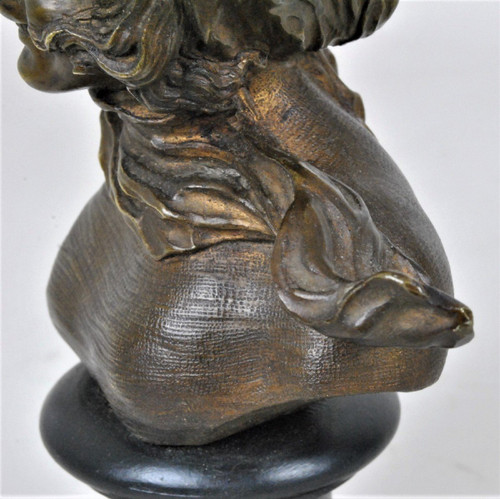 F Volpe, Busto Di Donna, Scultura In Bronzo, Stile Liberty, Del XX Secolo