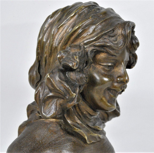 F Volpe, Busto Di Donna, Scultura In Bronzo, Stile Liberty, Del XX Secolo