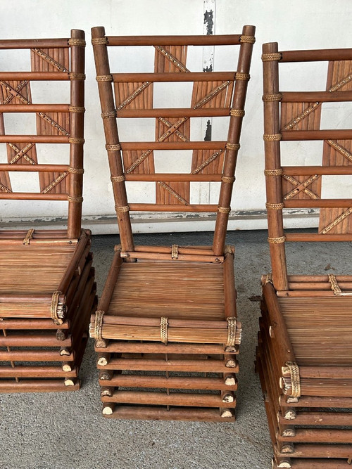 Suite De Quatre Chaises En Bambou Vietnam Vers 1930- 40 Indochine