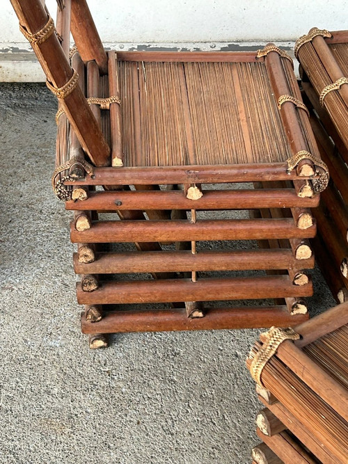Suite De Quatre Chaises En Bambou Vietnam Vers 1930- 40 Indochine