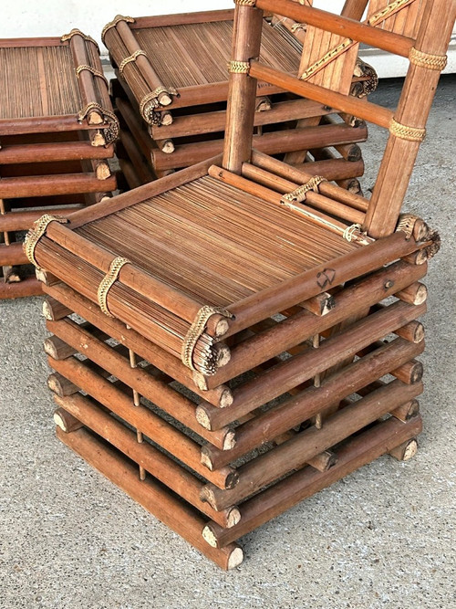 Suite De Quatre Chaises En Bambou Vietnam Vers 1930- 40 Indochine