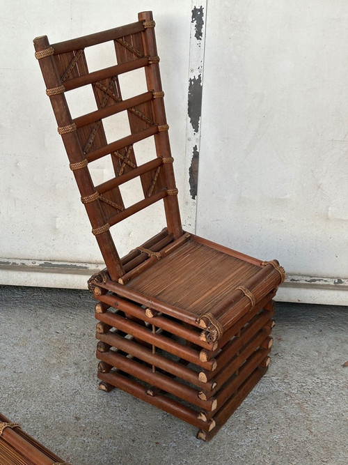 Suite De Quatre Chaises En Bambou Vietnam Vers 1930- 40 Indochine